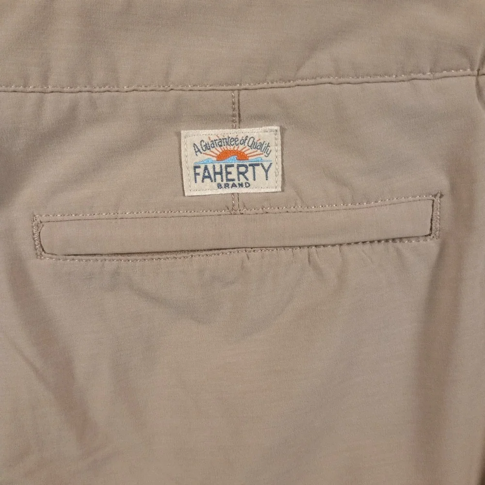 Faherty All Day Shorts Mens 42 Khaki Tan Hybrid Stretch Quick Dry Surf